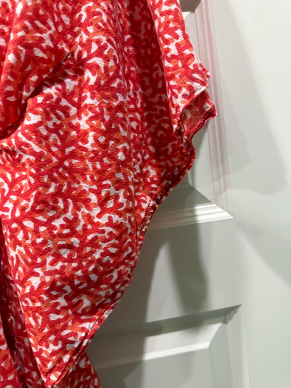 Lindsay Phillips Coral / Red Abstract Print Smocked Kaftan Dress M/L - Picture 7 of 10